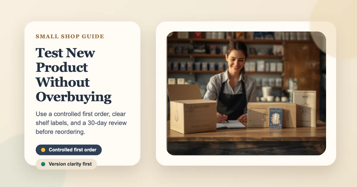 Petit propriétaire de boutique de cartes examinant un petit ordre de test de produits de carte de commerce générique derrière un comptoir de magasin