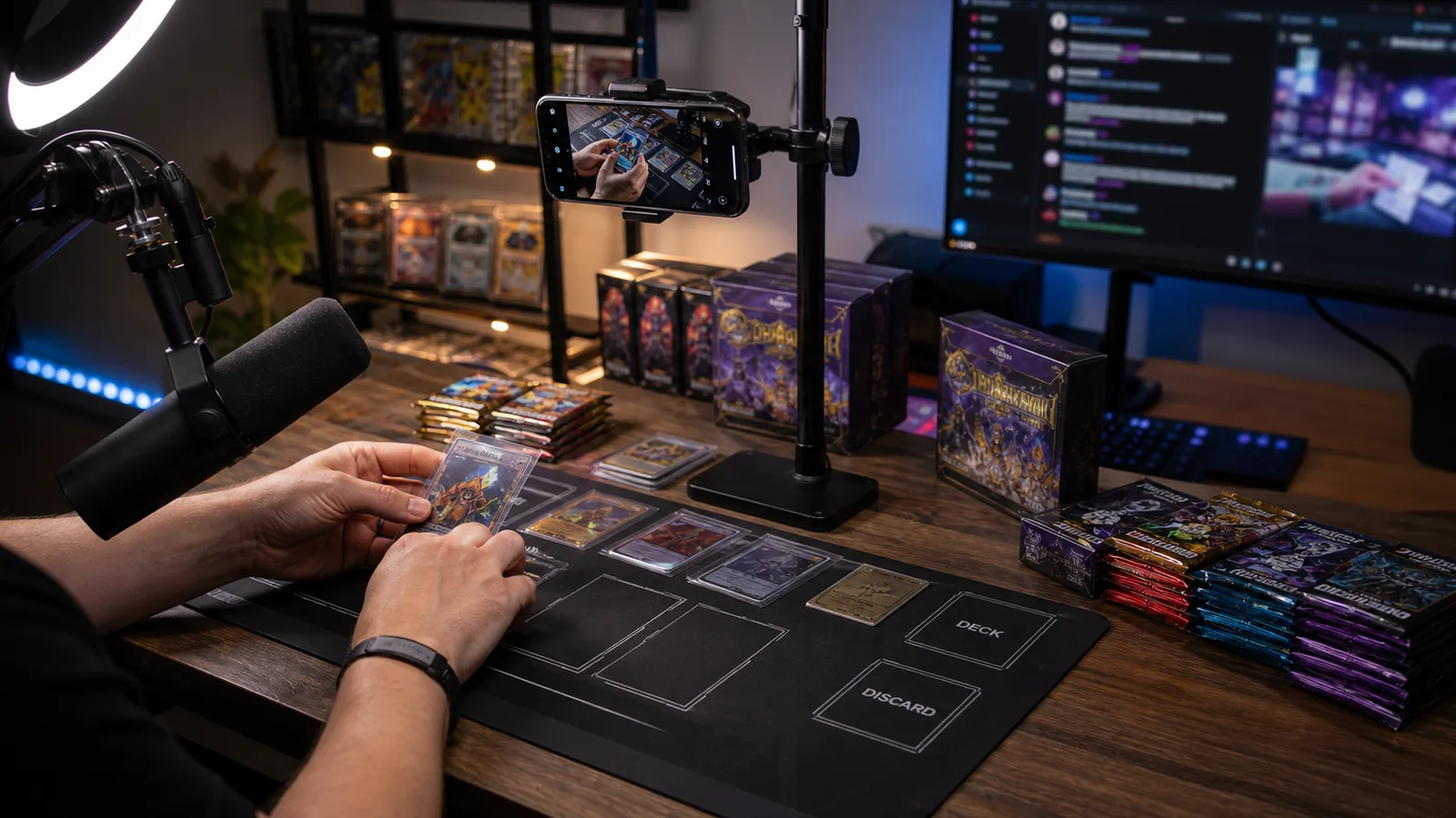 Configuration en direct de Pokémon TCG avec sonnerie de montage téléphonique et packs de cartes